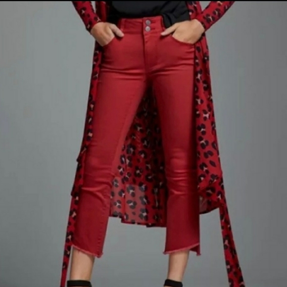 CAbi Denim - Cabi High Low Crop Size 4 #5692 Red Stretchy Denim Jeans Pants Raw Hem